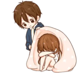 😞 1a7503bf Q版, 情侣, 动漫, 毯子, 可爱 telegram sticker