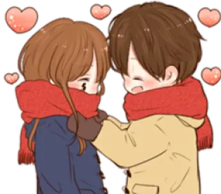 ❤ 7da267ab 情侣, 围巾, 爱, 心, 动漫风格, 卡通, 冬天 telegram sticker