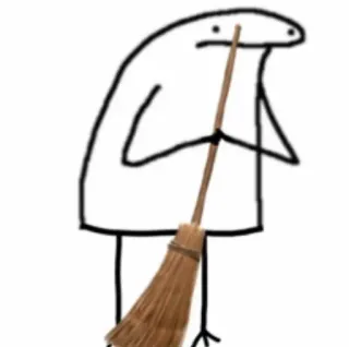 😊 be19a2a4 FlorkofCows, stick figure, broom, cleaning, meme, cartoon telegram sticker