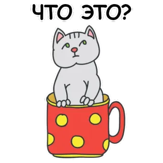 🐱 06ff6fa3 ЧТО ЭТО? 고양이, 머그컵, 질문, 스티커, 귀여운, 동물 telegram sticker