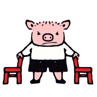 💀 42b3cc78 猪, 卡通, 动物, 椅子, 生气, 拟人化 whatsapp sticker