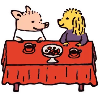 🍴 f7649e6a 猪, 狗, 桌子, 咖啡, 动物, 卡通, 绘画, 友谊 whatsapp sticker