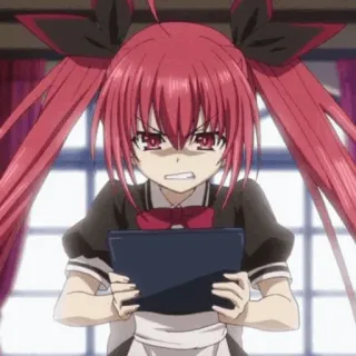 🔥 2a390731 애니메이션, 소녀, 화난, 빨간 머리, 메이드 복장 whatsapp sticker