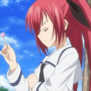 🔥 60ce9a79 애니메이션 여자, 빨간 머리, 막대 사탕, 교복 whatsapp sticker