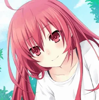 🔥 a64c1b32 애니메이션, 여자, 분홍 머리, 만화, 웃는 whatsapp sticker