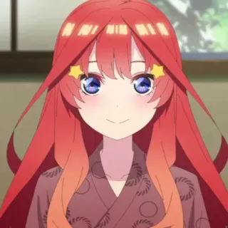 ☕️ ef53f110 Itsuki Nakano The Quintessential Quintuplets anime, karakter, gadis, rambut merah, bintang, tersenyum telegram sticker
