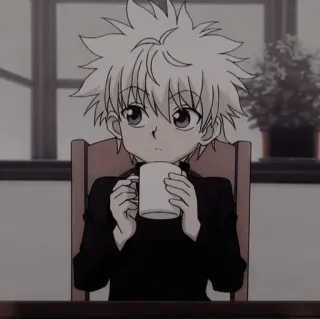🙄 e6b3fb32 Killua Hunter x Hunter Anime, Killua, Hunter x Hunter, Getränk, Sitzend, Charakter telegram sticker