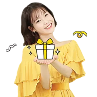 🎁 8b14d8cd woman, yellow dress, gift, cute, sparkles, present whatsapp sticker