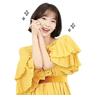 ☺️ f588a2e5 woman, yellow dress, korean, smiling, actress, singer whatsapp sticker