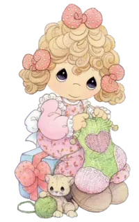😃 068cea13 Precious Moments Precious Moments, doll, knitting, cat, cute, heart, gift whatsapp sticker