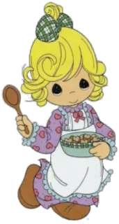 😗 f46adb2f precious moments, girl, cookie, spoon, cartoon, heart, blonde whatsapp sticker