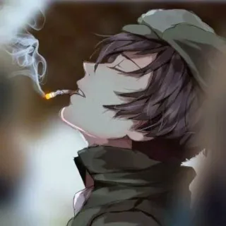 🚬 530e6cae anime, smoking, cigarette, man, hat, smoke telegram sticker