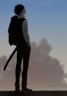 🚬 9aa45100 anime, sword, silhouette, smoking, man telegram sticker