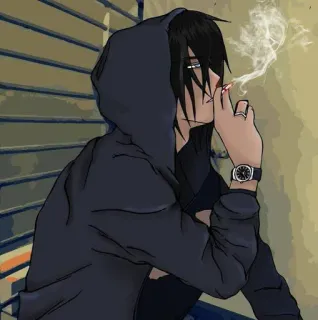 🚬 a08ca004 smoking, hoodie, cigarette, anime, teen telegram sticker