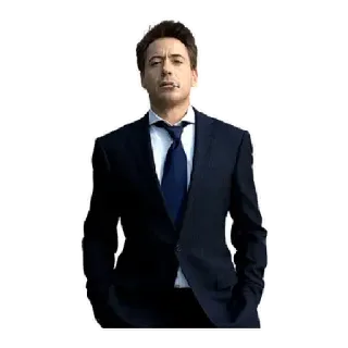 😒 853316bd Tony Stark Iron Man Robert Downey Jr., costume, cravate, homme d'affaires, confiant, portrait telegram sticker