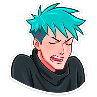 😬 c85cc666 动漫, 卡通, 肖像, 角色, 蓝头发 telegram sticker