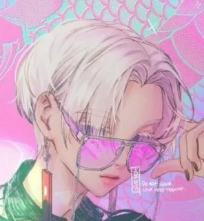 ☺ 0f4e8102 Do not save, use and repost. Anime, Chico, Rosa, Gafas de sol, Obra de arte, Arte digital telegram sticker