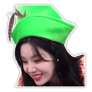 😬 e1d4936a Frau, Porträt, Hut, Feder, Lächeln, Grüner Hut telegram sticker