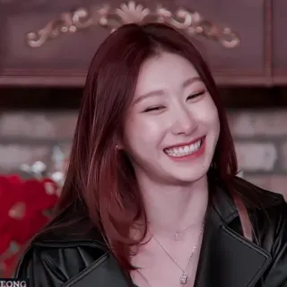 🥢 188f7947 mulher, retrato, asiática, sorriso, colar, jaqueta de couro, feliz telegram sticker