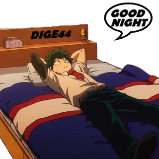 🛌 e7354afd Izuku Midoriya My Hero Academia GOOD NIGHT Anime, Manga, Dobranoc, Sen, Łóżko, Sypialnia telegram sticker