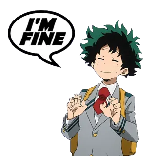 👌 f4ba41bc Izuku Midoriya My Hero Academia I'M FINE Anime, Naklejka, Kreskówka, My Hero Academia, Izuku Midoriya telegram sticker