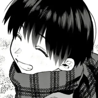 ❄️ 66181ad8 Anime, Junge, Schal, Porträt, Monochrom telegram sticker