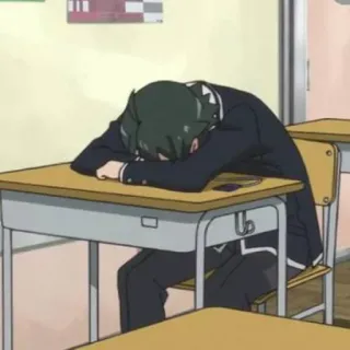 🖤 dcc4368c anime, scuola, studente, assonnato, stanco, scrivania telegram sticker