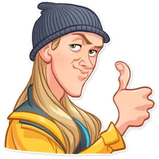 👍 1d0b5e5f ผู้ชาย, ยกนิ้วโป้ง, หมวกบีนนี่, สีบลอนด์, ลำลอง, อนุมัติ telegram sticker