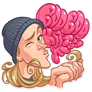 😘 9b5b1915 คน, ขยิบตา, หมวก, ผมหยิก, จูบ, สมอง telegram sticker