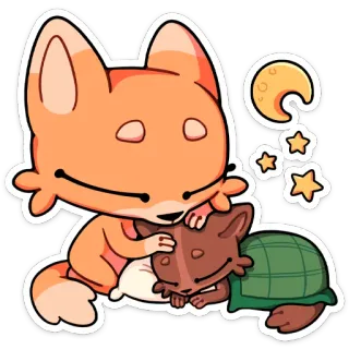 💤 8746376f 狐狸, 乌龟, 睡觉, 夜晚, 月亮, 卡通, 可爱 telegram sticker
