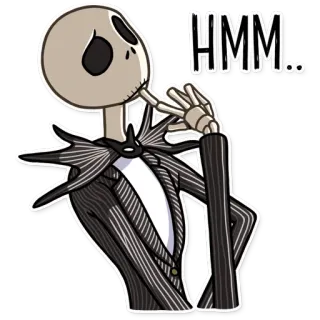 🤔 2411f5bb Jack Skellington The Nightmare Before Christmas HMM... 骷髅, 思考, 嗯, 卡通, 贴纸, 圣诞夜惊魂 telegram sticker