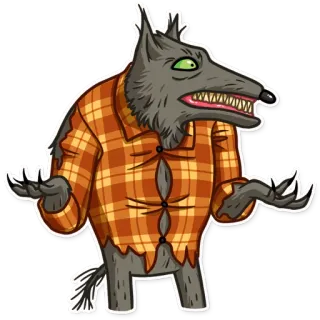👐 2d1a66c5 卡通, 狼人, 怪物, 格子衬衫, 动物, 狼 telegram sticker