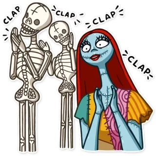 👏 387bfcbb Sally The Nightmare Before Christmas CLAP CLAP CLAP 骷髅, 莎莉, 圣诞夜惊魂, 鼓掌, 庆祝, 万圣节 telegram sticker