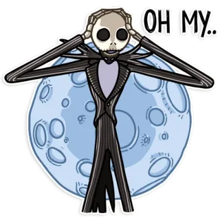 😣 822918c2 Jack Skellington The Nightmare Before Christmas OH MY.. 骷髅, 卡通, 月亮, 我的天, 惊叹, 震惊 telegram sticker