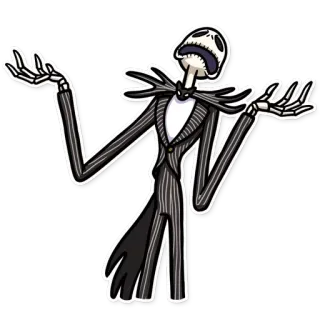 👐 8bc25c37 Jack Skellington The Nightmare Before Christmas 杰克·斯凯灵顿, 圣诞夜惊魂, 卡通, 万圣节, 骷髅, 角色 telegram sticker