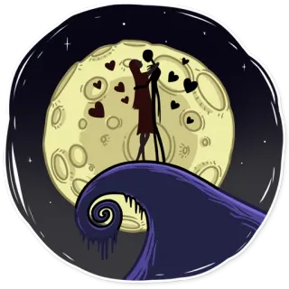 ❤️ da1e96ef Jack Skellington The Nightmare Before Christmas 杰克·史克林顿, 莎莉, 月亮, 爱, 圣诞夜惊魂, 万圣节, 浪漫 telegram sticker