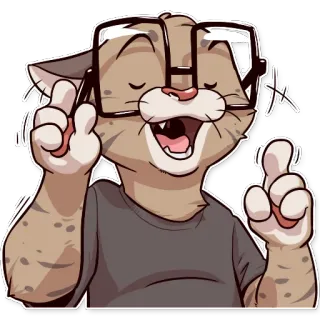 🤓 3f45badf AHA gato, gafas, antropomorfo, peludo, feliz, emocionado telegram sticker