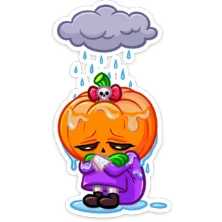 😭 910e94cb かぼちゃ, 悲しい, 泣く, 雲, 雨, ステッカー telegram sticker