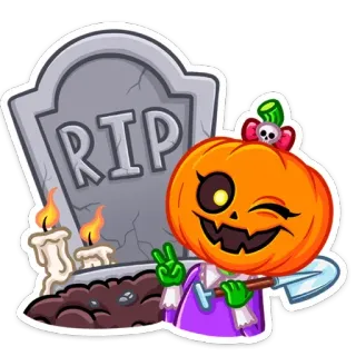 😉 9fa633b2 RIP ハロウィン, かぼちゃ, 裂け目, 墓, かわいい, 漫画, 秋, 不気味 telegram sticker