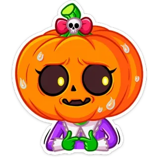 😅 fdf48209 かぼちゃ, ハロウィン, ステッカー, かわいい, 漫画, 頭蓋骨, リボン, オレンジ telegram sticker