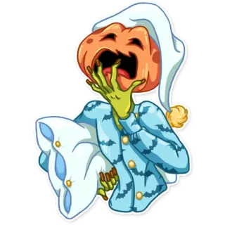 😪 75b2eefe かぼちゃ, 眠い, ナイトガウン, 枕, あくび, モンスター, ハロウィン telegram sticker