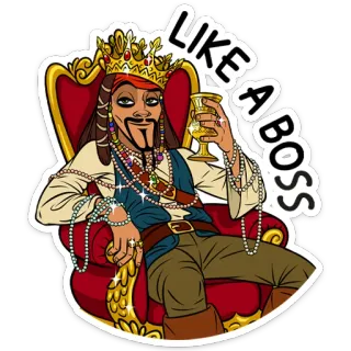 😎 febb2737 Captain Jack Sparrow Pirates of the Caribbean LIKE A BOSS 잭 스패로우 선장, 캐리비안의 해적, 보스처럼, 왕, 골드, 왕관, 럭셔리 whatsapp sticker