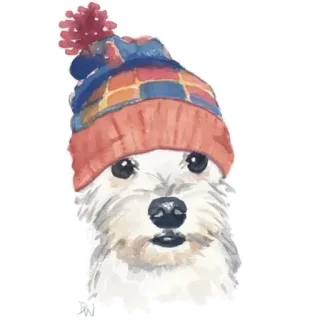 🐶 fc885d7b 강아지, 동물, 애완 동물, 겨울 모자, 눈, 수채화 telegram sticker