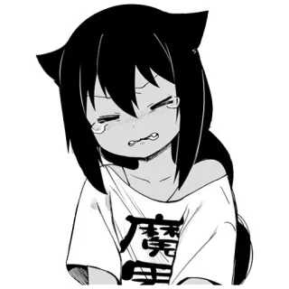 😢 def2a395 魔 アニメ, 漫画, 可愛い, 泣く, 悲しい, 女の子, 白黒 telegram sticker