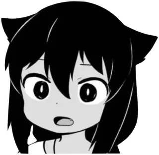 😧 c3d2ebbe anime, manga, cat ears, cute, girl, black and white telegram sticker