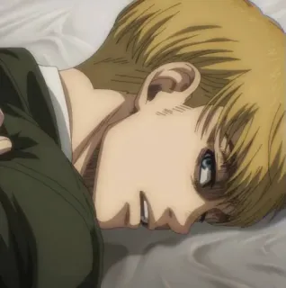 😪 990e0982 Armin Arlert Attack on Titan Anime, Manga, Nhân vật, Tóc vàng, Buồn, Nằm telegram sticker