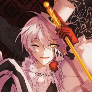 😉 3bc412dc 动漫, 漫画, 角色, 小丑, 白发, 幻想, 帽子, 微笑 telegram sticker