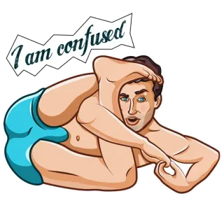 🧶 8950a55c I am confused bối rối, đàn ông, biểu cảm, câu hỏi, yoga, linh hoạt telegram sticker