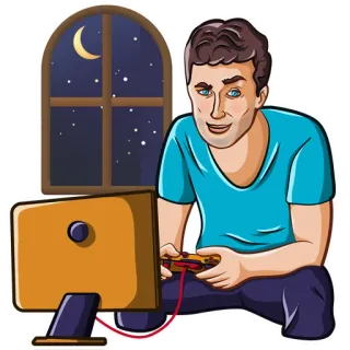 🎮 c02fc611 Game thủ, Đàn ông, Trò chơi điện tử, Đêm, Máy tính, Tay cầm, Hoạt hình, Gaming telegram sticker
