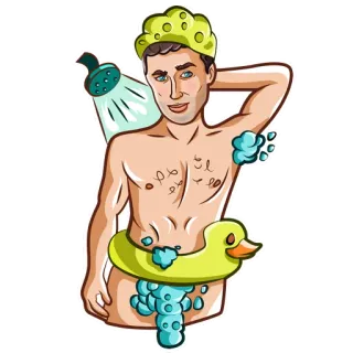 🛁 f08dcb75 vòi sen, người đàn ông, bồn tắm, vịt cao su, sạch sẽ, bong bóng telegram sticker